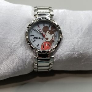 Women's Retro Mickey Analog Watch by MZB Pearlescent Blue Background 24 Crystals